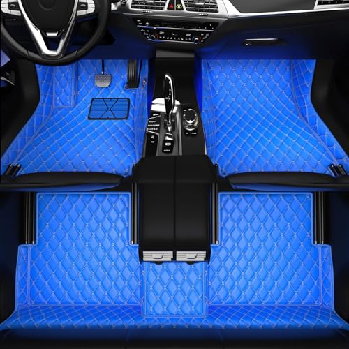 All-Weather car Floor MATS-Suitable for 99% of car Models,Leather car mat, offering Personalized Embroidery and Multiple Color Options,Provide Protection for car Rug (Blue Beige) - color: Blue beige