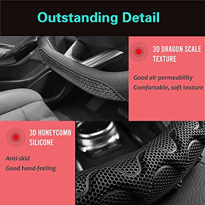 PINCTROT D Shaped 14.5-15 Inch Steering Wheel Cover Great Grip with 3D Honeycomb Anti-Slip Design, Flat Bottom 14.5-15 Inch (All Black) - color: 7.D-shaped,All Black, size: Medium(Standard) Size[14 1/2''-15'']