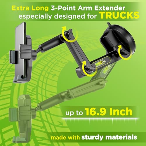 Cell Phone Mount for Truck Phone Holder for Truck Drivers - Heavy Duty Suction Cup, iPhone Holder for Dashboard Window 16.9 inch Long, for iPhone & Samsung, 18 Wheeler Trucker, Gray
