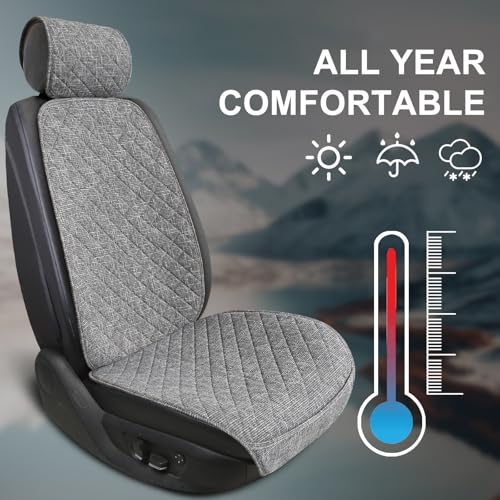 BOPUOVRE Linen Car Seat Covers Front Seat Covers Breathable Cloth Fabric Car Seat Protector - Universal Fit for Cars, Vans, SUVs, Trucks - 2 Units - Gray - color: Gray