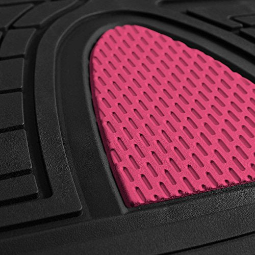 FH Group Premium Liners Tall Channel Trimmable All Weather Rubber Full Set Car Floor Mats (Pink) w. Trimmable All-Season Cargo Liner (Black) - Universal Fit for Cars Trucks and SUVs - color: Pink, style: With Cargo Mats
