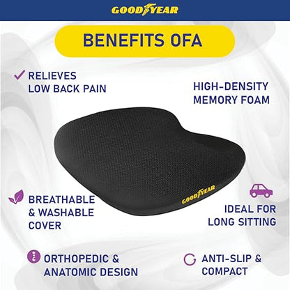 Goodyear Memory Foam Car Seat Cushion – Gel Seat Cushions for Office Chairs, Tailbone Pain Relief Cushion, Cooling Pillow, Slim Fit Car Seat