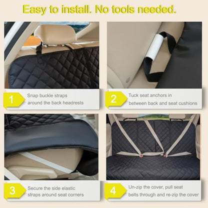 Dog Car Seat Cover, Deluxe Waterproof Pet Back Carseat Protector for Cars, SUVs, Trucks, Nonslip and Easy Cleanup Backseat Pet Cover for Automotive Rear Bench (Black) - color: BLACK
