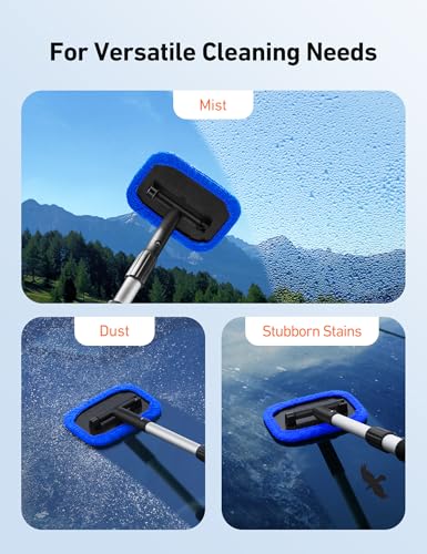 AstroAI Windshield Cleaner Tool, Microfiber Car Window Cleaner with 4 Reusable and Washable Microfiber Pads and Extendable Handle Auto Inside Glass Wiper Kit, Blue - color: Blue