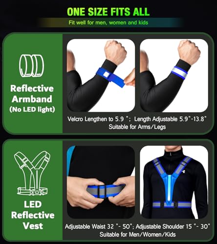 Led Light Up Running Vest Reflective Vest for runners night walking, Rechargeable Reflective Running Vest High Visibility - color: Bule