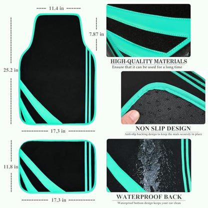 CAR PASS Mint Green Edge Leather Car Floor Mats, Universal Car Mats with Double Stitch Line and Anti-Slip Backing Design, for Cute Girly Women, Fit 95% Automotive,SUVs,Sedan,Vans (Black and Mint) - color: Black with Mint