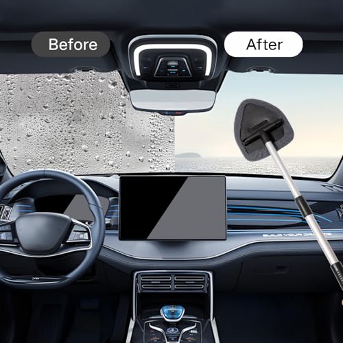 Qydipclin 11pcs Windshield Cleaner Tool, Car Window Cleaning Wash Kit with 6 Reusable Microfiber Pads 2 Spray Bottles and Extendable Handles Auto Glass Wiper Kit, Gray - color: Gray