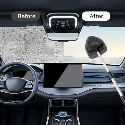 Qydipclin 11pcs Windshield Cleaner Tool, Car Window Cleaning Wash Kit with 6 Reusable Microfiber Pads 2 Spray Bottles and Extendable Handles Auto Glass Wiper Kit, Gray - color: Gray