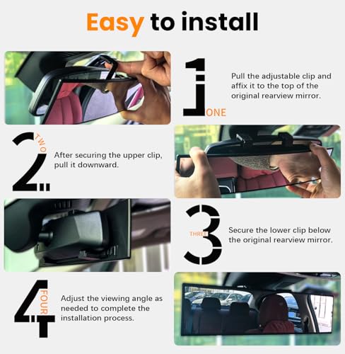 Rear View Mirror, Chrome Anti-glare Panoramic Rear Mirrors Universal 12 Inch Convex Car Interior Clip on Extra Big Wide Angle Rearview Mirror Extender to Reduce Blind Spot for Car SUV Trucks - size: 12 Inch