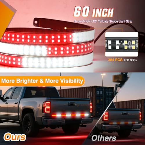Nilight 60 Inch Emergency Strobe Light Strips with Controller, 384LED Flashing Warning Hazard Safety Rear Window Tailgate Lights for Truck Trailer Construction Plow Pickup Tow SUV Vehicles, Red White - color: 60" Tailgte Strobe w/ Controller Red White