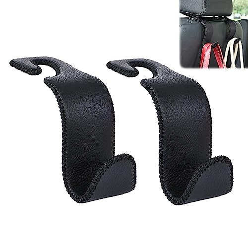 Amooca Car Seat Headrest Hook Universal Vehicle Storage Hanger Leather with Metal Car Seat Back Organizer for Handbag Purse Coat Black 2 Pack - color: Black, size: 2 Pack