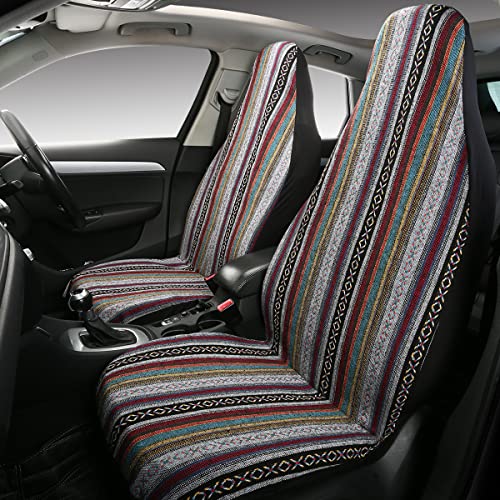 Baja Saddle Blanket Car Seat Covers 2PCS Front, Breathable and Washable Striped Woven Automotive Vehicle Seat Cover, Universal Seat Cover for Sedan, SUV, Truck, Airbag Compatible - color: High Back Baja Inca, size: Front
