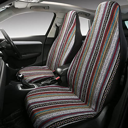 Baja Saddle Blanket Car Seat Covers 2PCS Front, Breathable and Washable Striped Woven Automotive Vehicle Seat Cover, Universal Seat Cover for Sedan, SUV, Truck, Airbag Compatible - color: High Back Baja Inca, size: Front