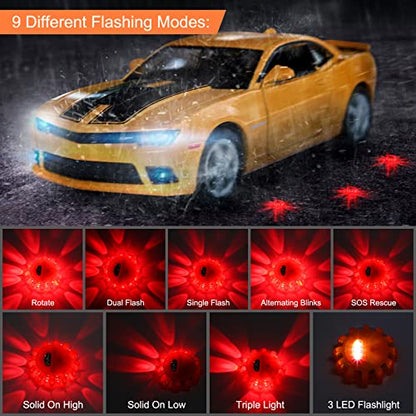 Tallew 12 Pack LED Road Emergency Roadside Lights Flashing Safety Warning Kit Beacon Magnet Hook Vehicle Boat Truck Disc Magnetic Flash Cars Security Driveway Automotive Strobe