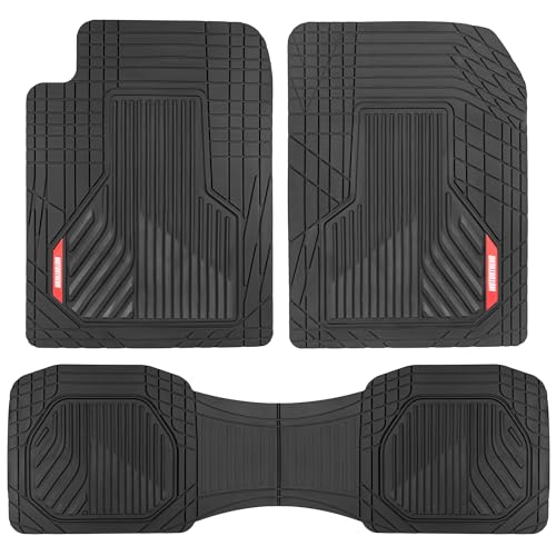 Motor Trend AdventureMax Car Floor Mats Full Set - Durable Rubber Floor Mats for Cars with Debris Capture Grooves, All Weather Interior Protection for Front and Rear with Non-Slip Backing, Black - color: Black