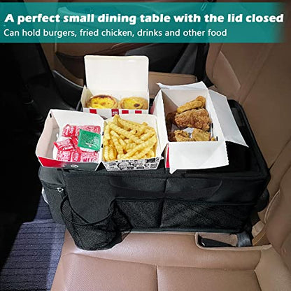 Car Seat Organizer-Car Organizer Front Seat Back Seat,Car Organizers and Storage,Passenger Seat Organizer with Lid Tissue Box Cup Holder (Grey) (Black)