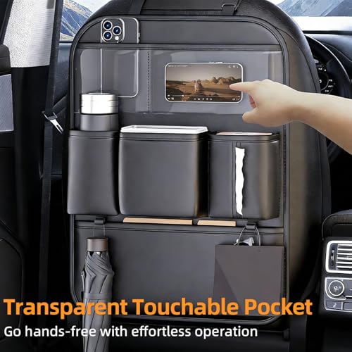 2 Pack PU Leather Premium Car SeatBack Organizer Travel Accessories Kick mats Back seat Protector and Cup Holder Holder Universal Use Seat Covers