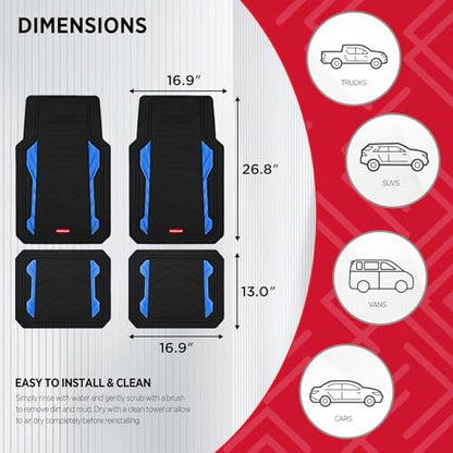 Rubbermaid Car Floor Mat, Heavy Duty All-Weather Car Mats Full Set with Dual-Tone Blue Aluminum Inserts – Universal Fit, Anti-Slip Backing, Trim-to-Fit for Most SUV, Sedan, Van - color: Blue