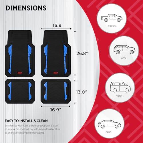 Rubbermaid Car Floor Mat, Heavy Duty All-Weather Car Mats Full Set with Dual-Tone Blue Aluminum Inserts – Universal Fit, Anti-Slip Backing, Trim-to-Fit for Most SUV, Sedan, Van - color: Blue