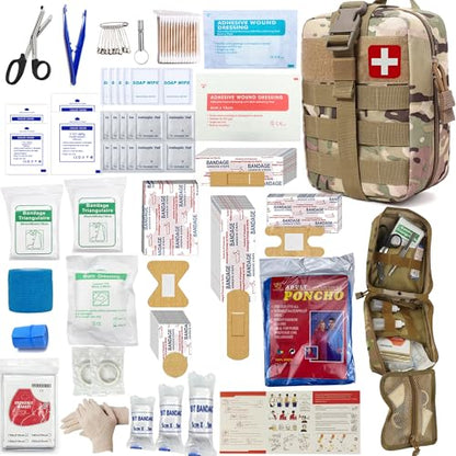 293Pcs/set - First Aid Kit Molle Pouches Emergency Survival Kit Suitable for Outdoor Activities, Home, School, Hiking, Car Travel and Camping - Quick Response First Aid Essentials (CP) - color: Cp