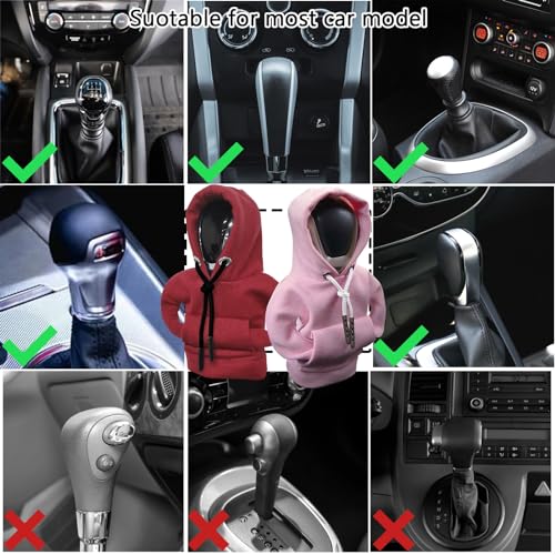vvag Gear Shift Hoodie, Hoodie Car Gear Shift Cover, Car Shift Knob Hoodie, Automotive Interior Accessories, Universal Fit Knob Cover Gift (Red+Pink) - color: Red+Pink