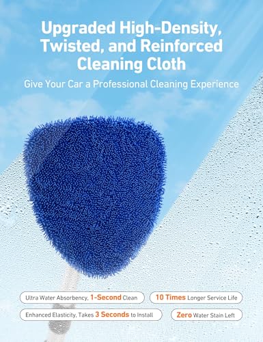 AstroAI Car Windshield Cleaner Tool, Window Cleaning Kit with 39in Car Mirror Squeegee, 4 Reusable Microfiber Pads and Extendable Handle, Blue - style: with a Mirror Squeegee