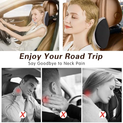 SPRFUFLY Cozy Car Headrest Pillow, Car Pillow for Driving with Adjustable Strap, Breathable Removable Cover & Ergonomic Design - Softness Travel Car Neck Pillow(Moonlight Silver, 1PC) - color: Silver