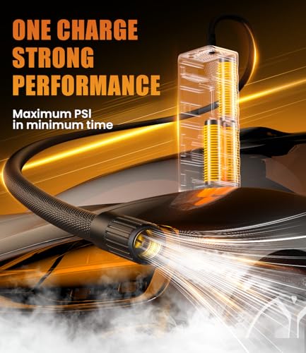 Tire Inflator Portable Air Compressor: 150PSI Rechargeable Air Pump with Digital Pressure Gauge, LED Light and Auto Shut-Off - Fast Inflation for Car, Motorcycle, Bike, and Ball - Black