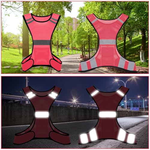 Ptwola Reflective Running Vest High Visibility Running Gear with Large Pocket Night Lightweight Reflective Safety Vest - color: Pink
