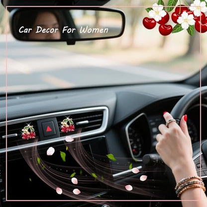 ORIESSE Cherry Car Decor,2pcs Bee Leaf Cherry Car Air Freshener Vent Clips,Cute Retro Sweet Themed DashBoard Decoration Accessories for Women Teens,Refillable Aroma Diffuser