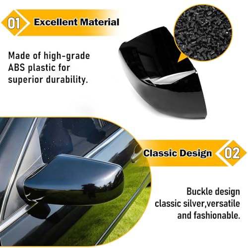 Moonlinks Mirror Cover Replacement Compatible With Nissan Altima 2.5L 2007 2008 2009 2010 2011 2012, Glossy Black Left Driver Side Clip-on Mirror Cap WITHOUT Turn Signal, Replace for 96302-JB13E - color: Left Black