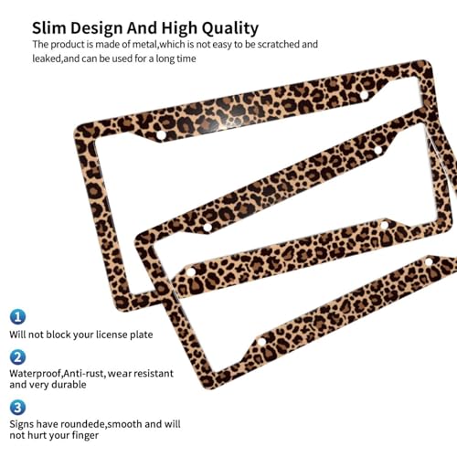 Leopard Aluminum Car License Plate Frame, 2 PC Cheetah Print License Plate Covers, Standard Durable License Plate Holders for Women & Men, Car Accessories 4 Holes with Screws 12.3 X 6.3 in - color: Leopard