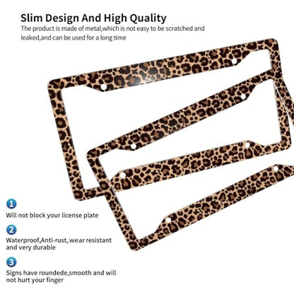 Leopard Aluminum Car License Plate Frame, 2 PC Cheetah Print License Plate Covers, Standard Durable License Plate Holders for Women & Men, Car Accessories 4 Holes with Screws 12.3 X 6.3 in - color: Leopard