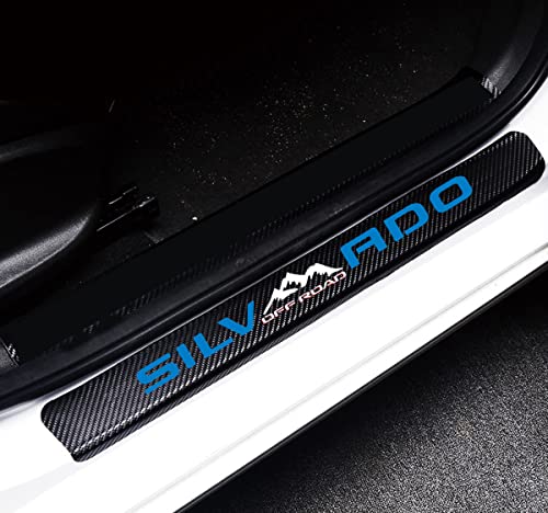 MAXDOOL 4Pcs Car Door Sill Protector Reflective 4D Carbon Fiber Sticker Decoration Door Entry Guard Door Sill Scuff Plate Stickers Compatible with Silve4x4rado Off Road (Blue) - color: blue
