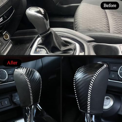 XITER With "Murano" LOGO For Genuine Leather Gear Shift Knob Cover Car Protect Accessories Case For Nissan Murano 2015-2024 (Carbon fiber) - color: Carbon fiber