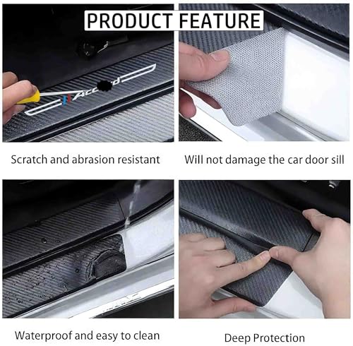 4PCS Carbon Fiber Leather Car Door Sill Protectors,Black Car Door Sill Scuff Plate,Front & Rear Car Door Threshold Guards