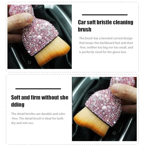 zipelo Auto Interior Dust Brush, Car Detailing Cleaning Brush with Diamond, Bling Handle Soft Bristles Dusting Tool, Scratch Free Dirt Clean Brushes for Vehicle Dashboard, Air Conditioner Vent (Pink) - color: Pink