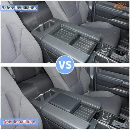 Aunginsy Armrest Hidden Storage Box Cover Lid Compatible with Toyota Tundra 2022 2023 2024 2025 2026, Car Center Console Organizer Tray Armrest Privacy Box Slot Cover Insert PU Leather Accessories - color: Black