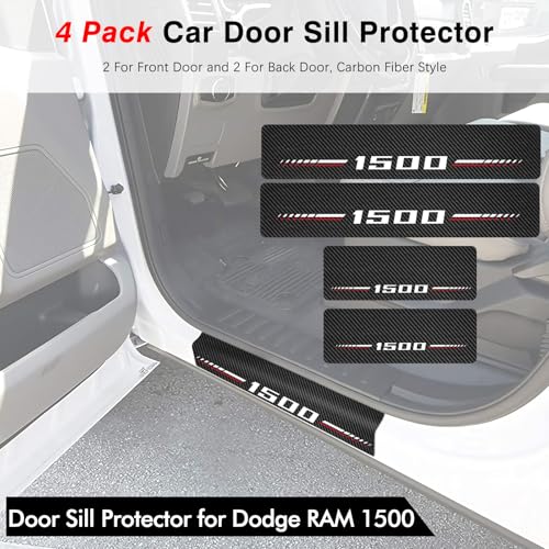 Car Door Sill Protectors Compatible with Dodge RAM 1500 Accessories- 4Pcs Door Entry Guard Scuff Sill Protector Plate- Carbon Fiber Anti-Scratch Sticker- Upgraded Full Coverage - size: 1500