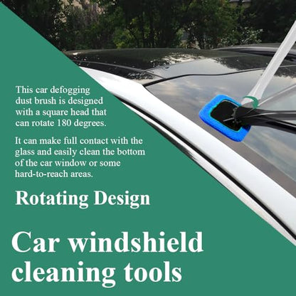 Windshield Cleaning Tool, Extendable Handle Car Window Cleaner with 4 Reusable Microfiber Pads, Auto Inside Glass Wiper for Car Windscreen Cleaning - color: Dark blue