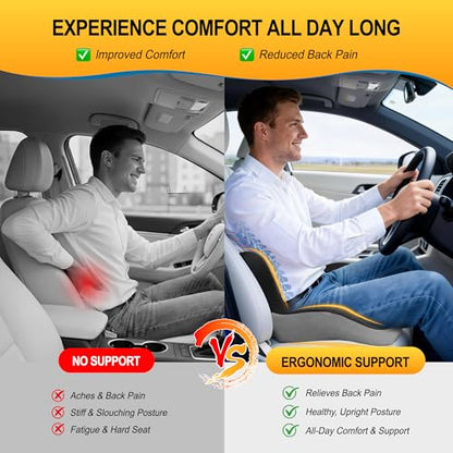Allaboutsla Memory Foam Car Seat Cushion with Lumbar Support, L-Shaped Ergonomic Design for Long Driving, Pressure-Relief Comfort for Car, SUV, Semi Truck & Office Chair