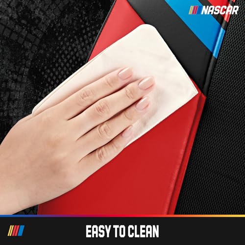 NASCAR Car Seat Covers, Red Leather and Mesh Seat Covers, Universal Fit Front Seat Covers for Cars with Airbag-Compatible Design, Durable Racing-Inspired Car Interior for Cars, Trucks & SUVs - color: Red