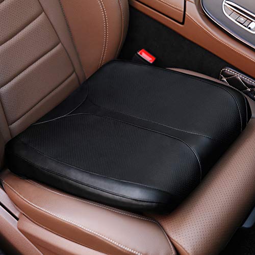 Leather Car Memory Foam Heightening Seat Cushion for Short People Driving, Hip(Coccyx/Tailbone) and Lower Back Pain Relief Butt Pillows, Adult Booster Seat for Car,Truck,SUV, Office Chair. - color: Black Leather