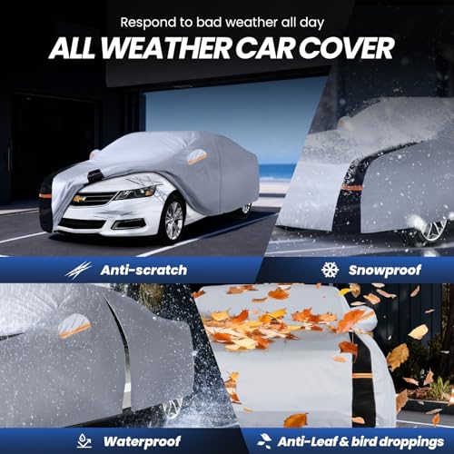 Full-size sedan Car Cover Waterproof All Weather, 10 Layers Outdoor Car Covers for Flagship Sedan - Sun & Rain Protector. Custom Fit Chevrolet Impala, Chrysler 300, Benz S-Class, BMW 7 Series, etc. A4 - size: A4 Fit Sedan 203"-208" (See Size Chart)