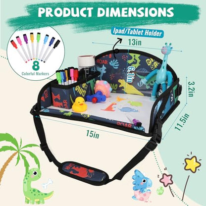Kids Travel Tray for Airplane - Toddler Car Seat Table Tray, Road Trip Essentials for Boys & Girls, Carseat Lap Desk for Kids Road Trip Activities, Dinosaur - color: Dinosaur