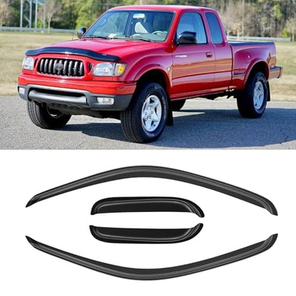 Window Visor for 1995-2004 Toyota Tacoma Access/Extended Cab, Out-Channel Rain Guards Shields Vent Deflector Shade Wind Dark Smoke for 95-04 Tacoma, Outside-Mount, 4PCS - style: For 1995-2004 | Toyota Tacoma | Access/ Extended Cab | Out-Channel