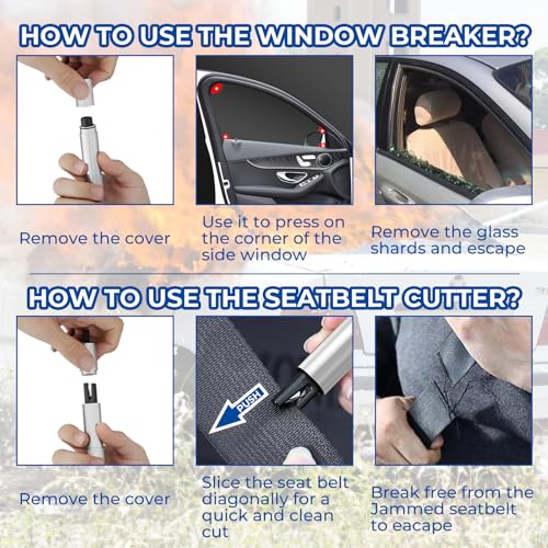 2 Pack Car Safety Hammer Car Window Breaker Seatbelt Cutter Emergency Escape Tool Car Glass Breaker for Land and Underwater Life-Saving Car Safety Kit Essentials Car Accessories (Black+Silver) - color: Black+Silver