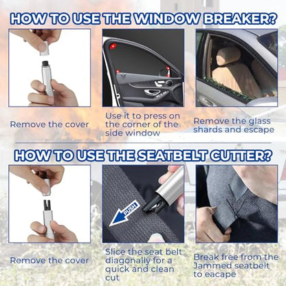 2 Pack Car Safety Hammer Car Window Breaker Seatbelt Cutter Emergency Escape Tool Car Glass Breaker for Land and Underwater Life-Saving Car Safety Kit Essentials Car Accessories (Black+Silver) - color: Black+Silver