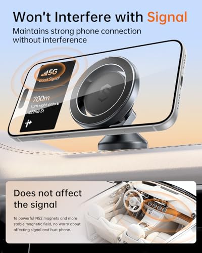 SYNCWIRE for MagSafe Car Mount - 360 Rotation Magnetic Phone Holder for Car Dashboard, Strong Magnet Car Phone Holder Mount Compatible iPhone 17 Pro Max Air 16 15 14 13 - Car Accessories for Women Men - style: Space Gray