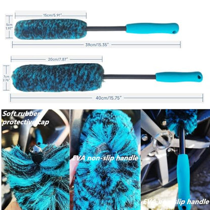4PCS Wheel Brush Kit for Cleaning Wheel and Tire, Wheel and Rim Brush, Car Detailing Brushes, 360 Degree Bendable & Durable Car Wheel Rim Cleaner Brush Set (Blue) - color: Blue
